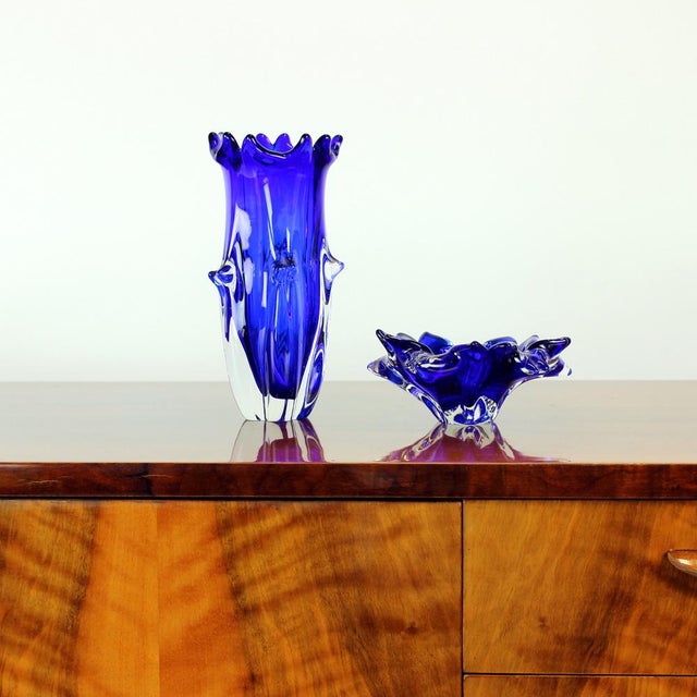 Elegant mid-century modern art glass vase and matching bowl attributed to jaroslav taraba for lednické rovne,...