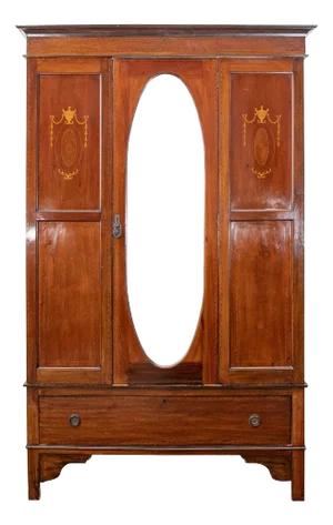 Antique English Edwardian Mahogany and Satinwood Marquetry Inlaid Armoire