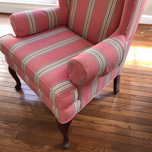 Vintage Red Striped Wingback Chair Chairish