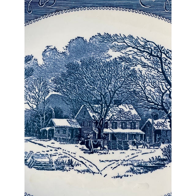 1980s Vintage Royal China Usa Currier & Ives Blue Old Inn Winter Serving Platter For Sale - Image 5 of 10