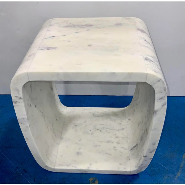Stylish Contemporary Honed White Carrara Marble Side Table, showroom floor sample