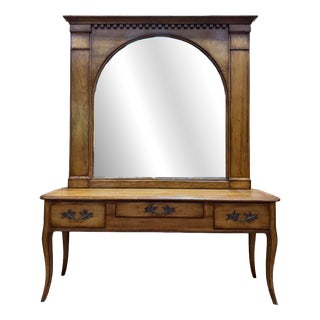 Louis XV Console Table and Trumeau Mirror in Oak, Set of 2 For Sale