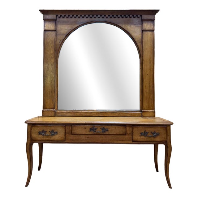Louis XV Console Table and Trumeau Mirror in Oak, Set of 2 For Sale