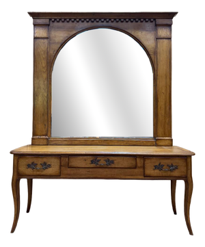 Louis XV Console Table and Trumeau Mirror in Oak, Set of 2