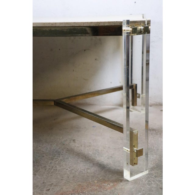 Dining Table in Travertine, Gold-Tone Metal and Acrylic Glass, 1970s For Sale - Image 12 of 18