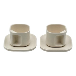 Ivory Ceramic Cups and Saucers by Makio Hasuike for Arnolfo di Cambio, Italy, 1970s, Set of 4 For Sale