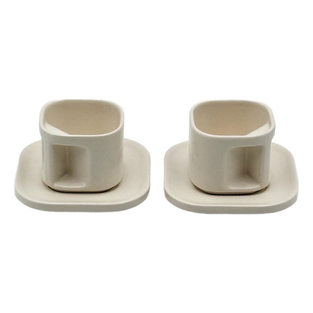 Ivory Ceramic Cups and Saucers by Makio Hasuike for Arnolfo di Cambio, Italy, 1970s, Set of 4 For Sale