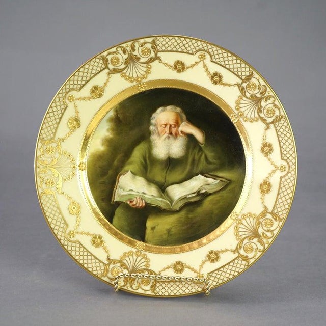 Traditional Antique Royal Vienna Fraurueth Porcelain Portrait Plate With Gilt Border C1890 For Sale - Image 3 of 8