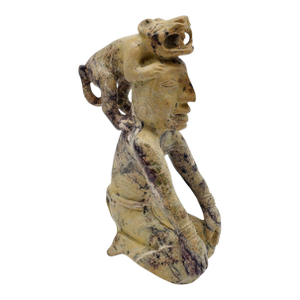 Hand-Carved Mesoamerican Tezcatlipoca Marble Sculpture, Aztec-Inspired Figure