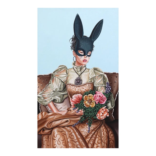 Figurative Surrealism Hyperrealist Painting "Social Etiquette V" Original Artwork Elaborate Woman With Flowers by Carlos Gamez De Francisco For Sale