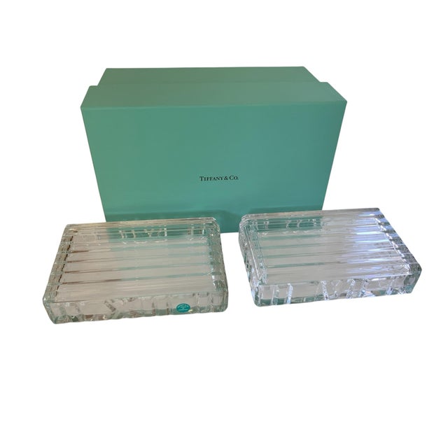 Tiffany and Co. Pair Tiffany & Co. Crystal "Atlas" Trinket Box's in Original Tiffany Box 1990s For Sale - Image 4 of 4