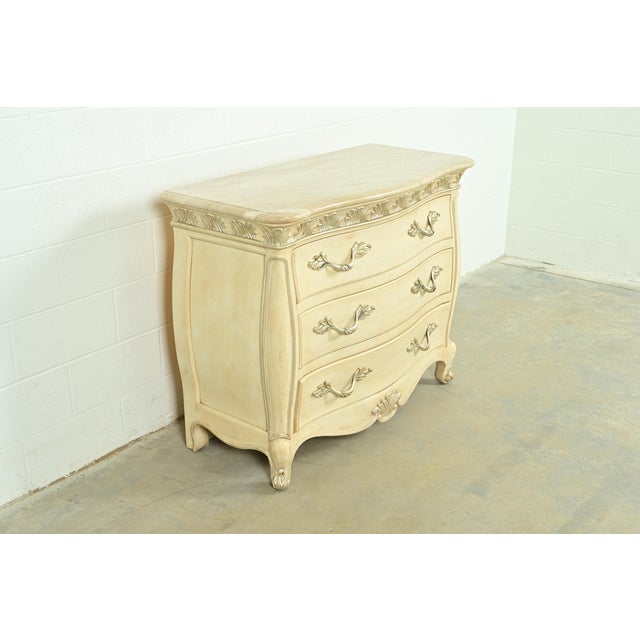 Henredon Henredon French Rococo Louis XV Carved Oak and Silver Gilt Marble Top Commode or Chest of Drawers For Sale - Image 4 of 18