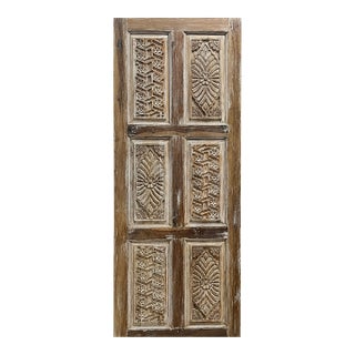 Antique Hand-Carved Floral Wood Door | Reclaimed Single Sliding Barn or Hinged Door 82 For Sale