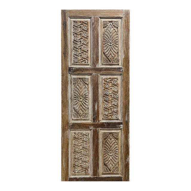 Antique Hand-Carved Floral Wood Door | Reclaimed Single Sliding Barn or Hinged Door 82 For Sale