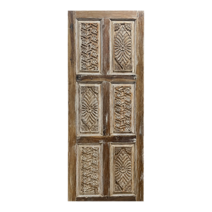 Antique Hand-Carved Floral Wood Door | Reclaimed Single Sliding Barn or Hinged Door 82