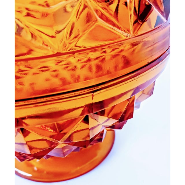 Amber 1950s Heavy Amberina Glass Diamond Point Pattern Covered Candy Dish For Sale - Image 8 of 13