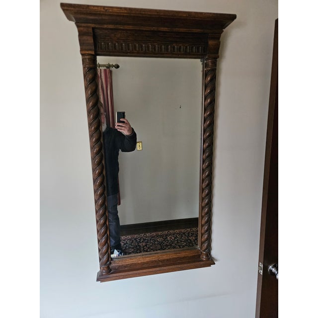 Brown 1980s Ethan Allan Console Wall Mirror Charter Oak Jacobean Gothic Barley Twist For Sale - Image 8 of 11