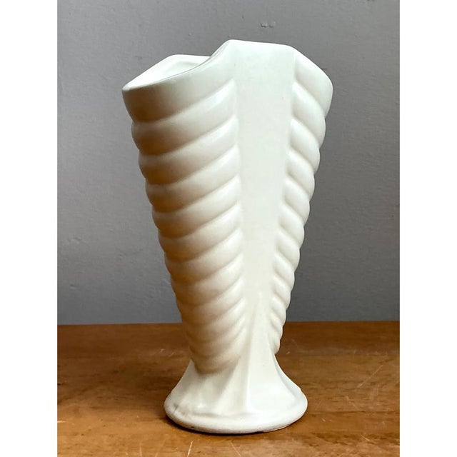 Vintage Matte Glaze Ribbed Ceramic Vase For Sale - Image 12 of 12