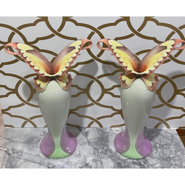 Vintage Franz Collection Papillon Butterfly Spread Wings Vases Set of