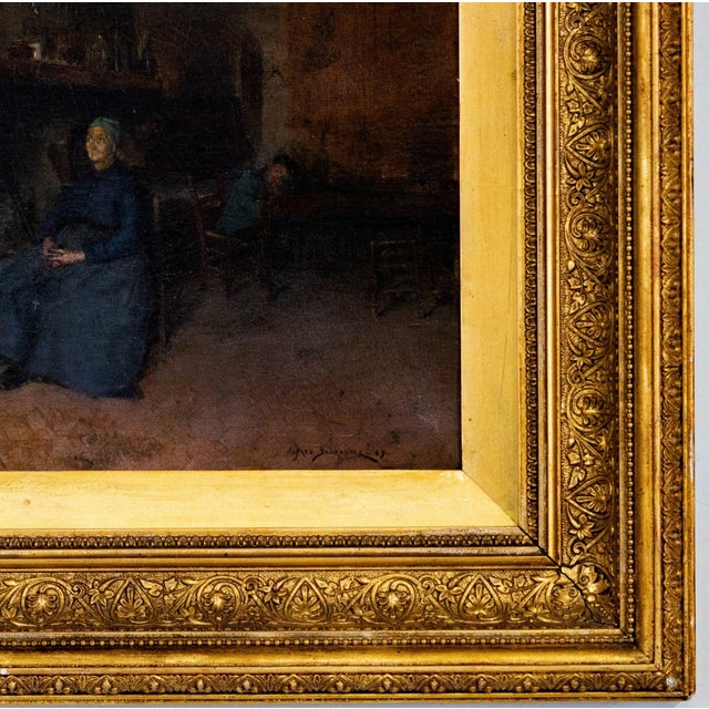 Antique Alfred Belhomme Oil Painting of an Interior Scene For Sale In Los Angeles - Image 6 of 7