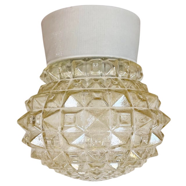 Vintage White Porcelain and Glass Ceiling Light, 1970s For Sale - Image 13 of 13