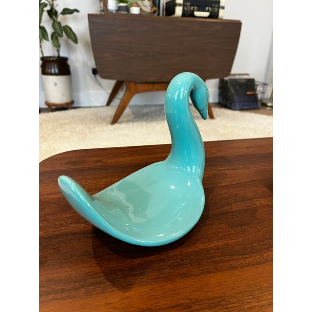 1980s Vintage Teal Ceramic Swan Towel or Washcloth Holder For Sale - Image 5 of 8