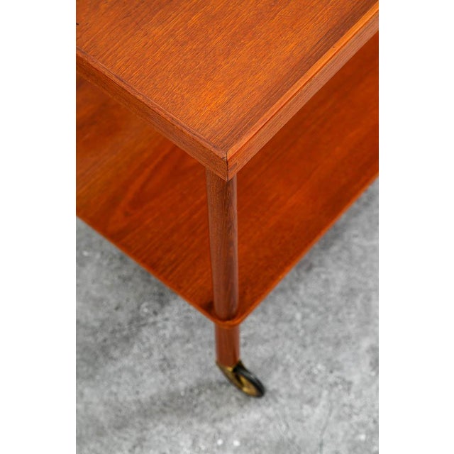 Brown 1960s Mid Century Danish Modern Serving Cart Trolley Teak Rolling Bar Glass Serving Vg For Sale - Image 8 of 12