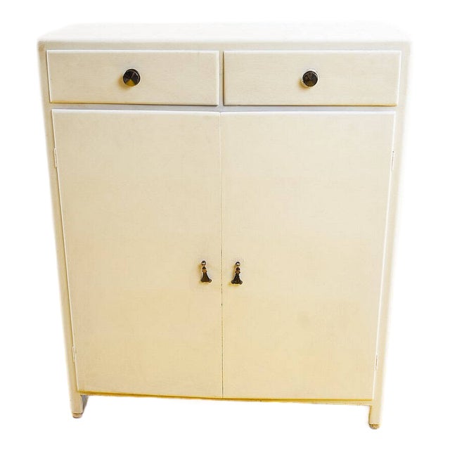 Vintage White Cabinet with Gilt Details For Sale