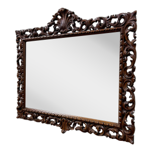 Antique French Mirror Framed Beveled Large Rectangular Oak Renaissance C. 1900