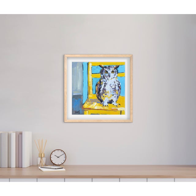 Owl on Yellow Chair Oil Painting Original For Sale In Reno/Lake Tahoe - Image 6 of 7