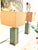 1990s Coastal Verdigris Green/Gold Column Table Lamps With Burlap Shades - a Pair For Sale - Image 4 of 8