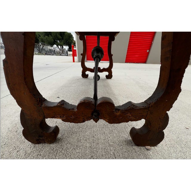 Brown 19th-Century Spanish Baroque Style Trestle Work Table / Dining Table For Sale - Image 8 of 18