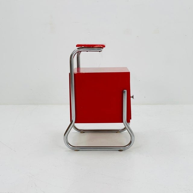 Bauhaus Nightstand with Shelf in Red, 1970s For Sale - Image 4 of 11