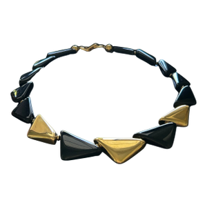 Vintage Napier Black and Gold Geometric Collar Necklace, Signed Statement Jewelry