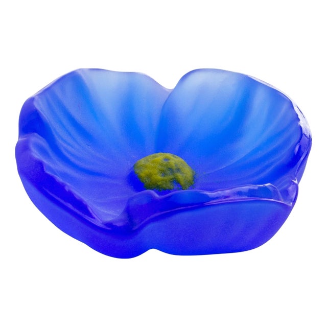 Daum France Cobalt Blue Pate de Verre Cactus Flower Paperweight Sculpture, 1970s For Sale