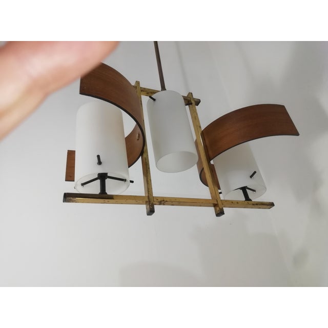 Vintage Italian Brass and Glass Chandelier, 1950s For Sale - Image 9 of 10