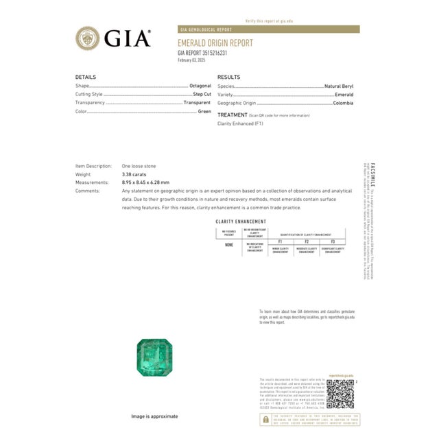 3.38 Carat Colombian Emerald & Diamond Filigree Three Stone Ring, Size 8 For Sale - Image 10 of 10