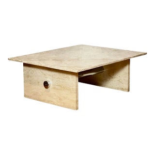 Solid Marble and Chrome Rectangular Coffee Table in Cream For Sale