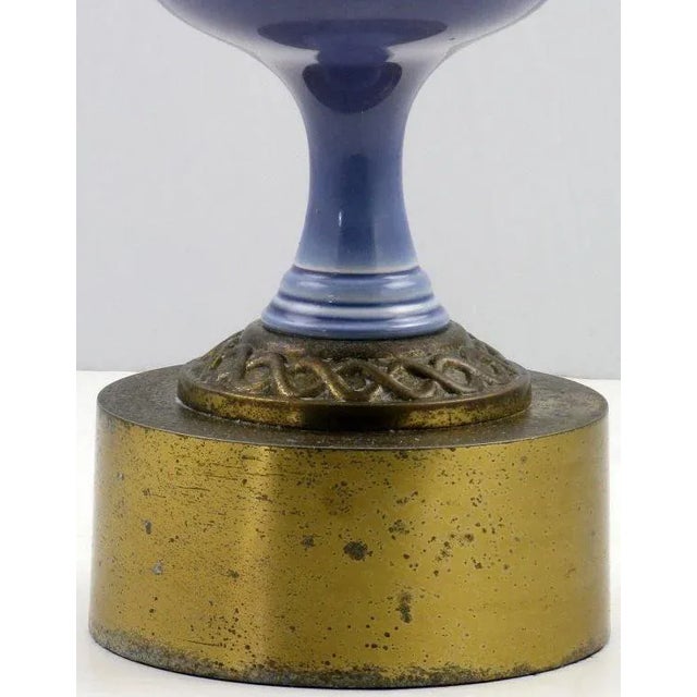 Traditional Single Ceramic Table Lamp in Amethyst and Brass For Sale - Image 3 of 7