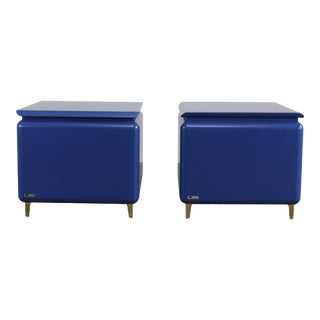 Vintage Rougier Blue Side Tables, a Pair For Sale