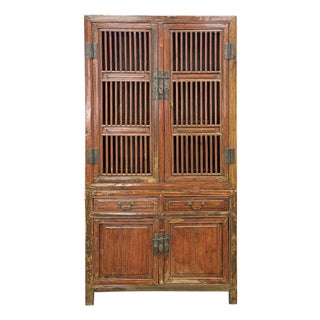 Vintage Brown Oriental Open Bars Doors Display Curio Cabinet Bookcase For Sale