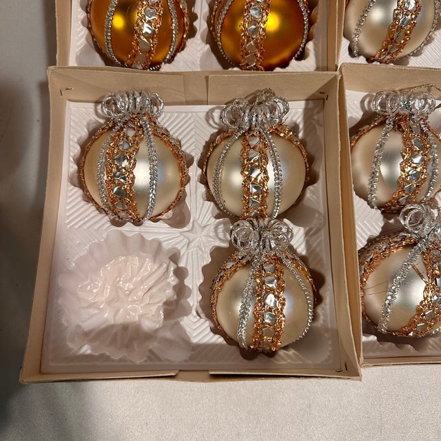 Vintage Hand Blown German Glass Ornaments, Silver and Gold-Set of 15 For Sale In Detroit - Image 6 of 8