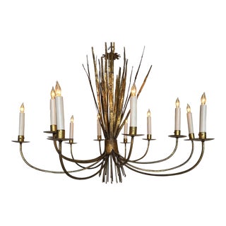 Ornate Gilt Metal Spanish 1940's Wheat Grass Chandelier For Sale