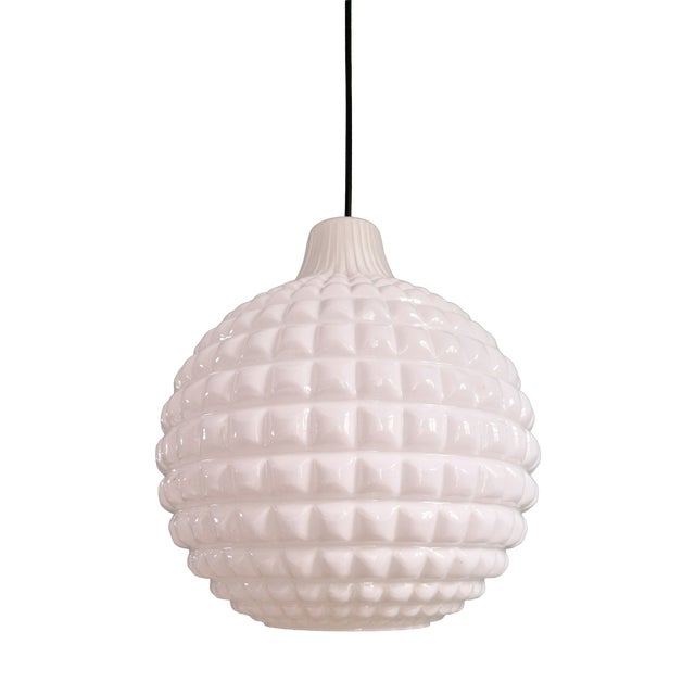 Space Age White Opaline Glass Spherical Pendant Light, 1960s For Sale