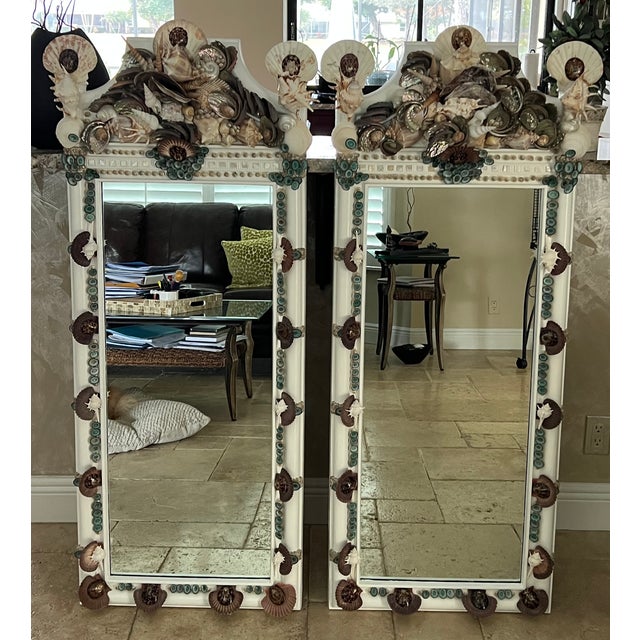 Vintage 60’s Twin Faux Bamboo & Seashell Encrusted Wall Mirrors - Designed by Cheryl P. Kohloff For Sale In West Palm - Image 6 of 18