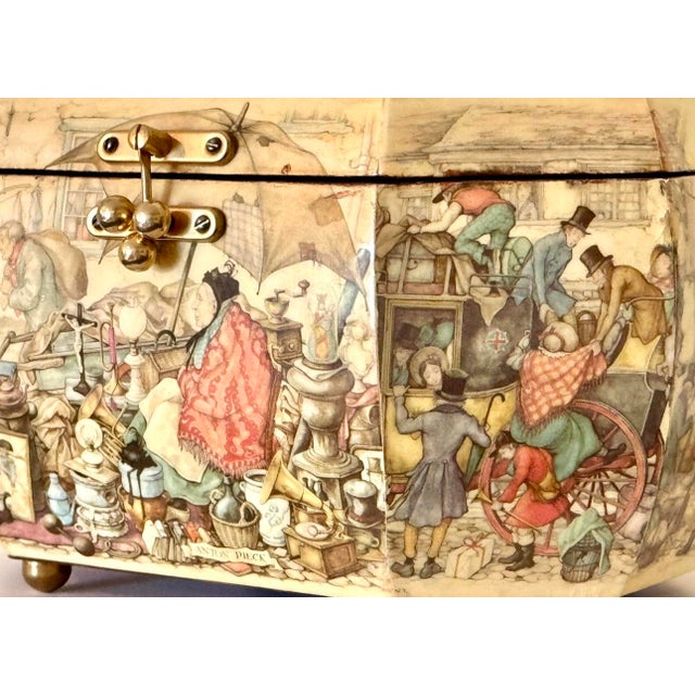 Late 20th Century Vintage Anton Pieck Octagonal Illustrated Trinket Box With Velvet Lining For Sale - Image 5 of 11