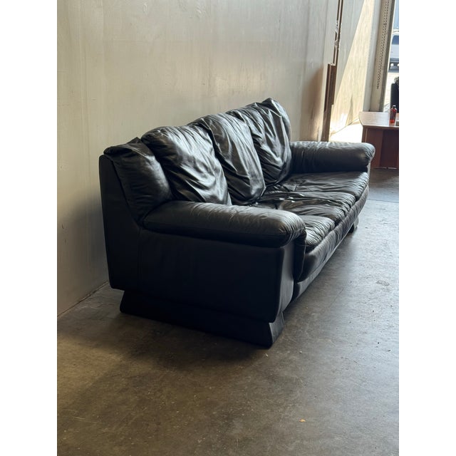 Vintage Italian Black Leather Sofa - Mid Century Modern Style 1980s For Sale - Image 12 of 12