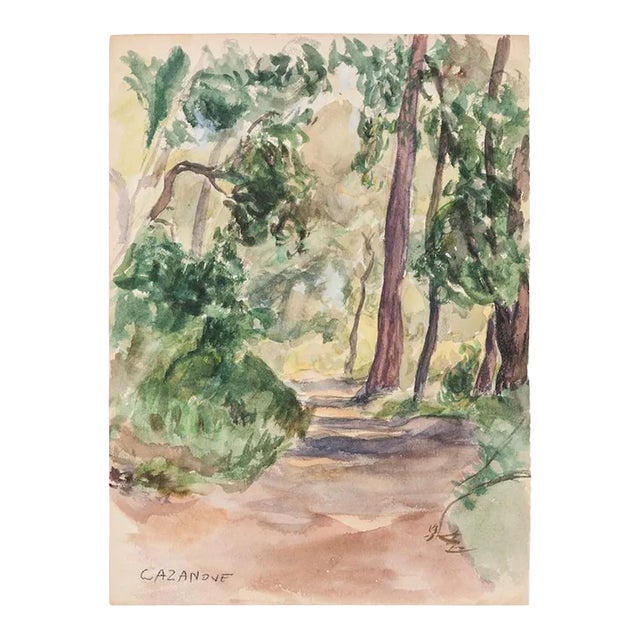 Forest Original Watercolor on Paper by R. Casanove, 1950s For Sale