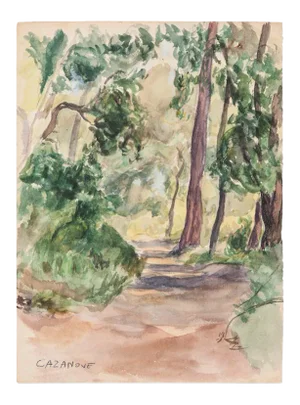Forest Original Watercolor on Paper by R. Casanove, 1950s