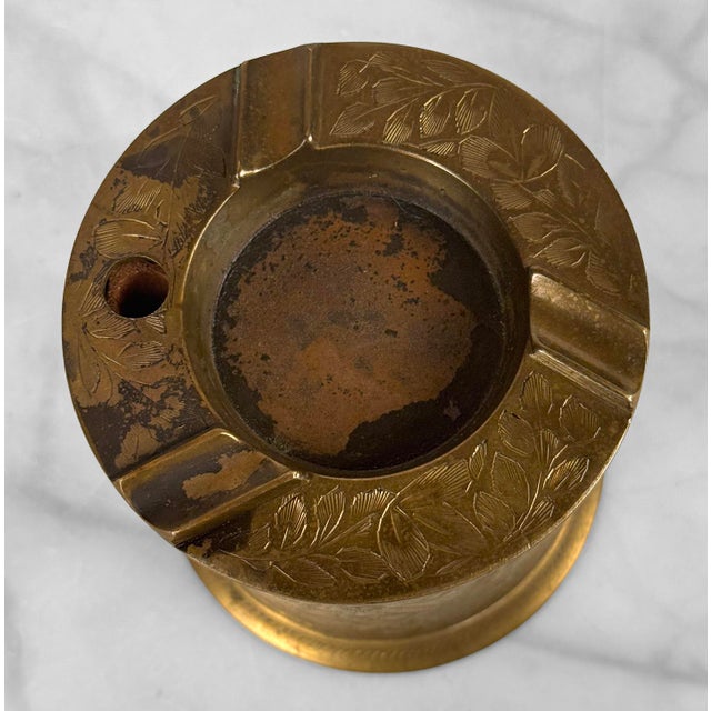 Metal Vintage Middle Eastern Etched Brass Cigarette Humidor Canister W/ Ashtray For Sale - Image 7 of 9